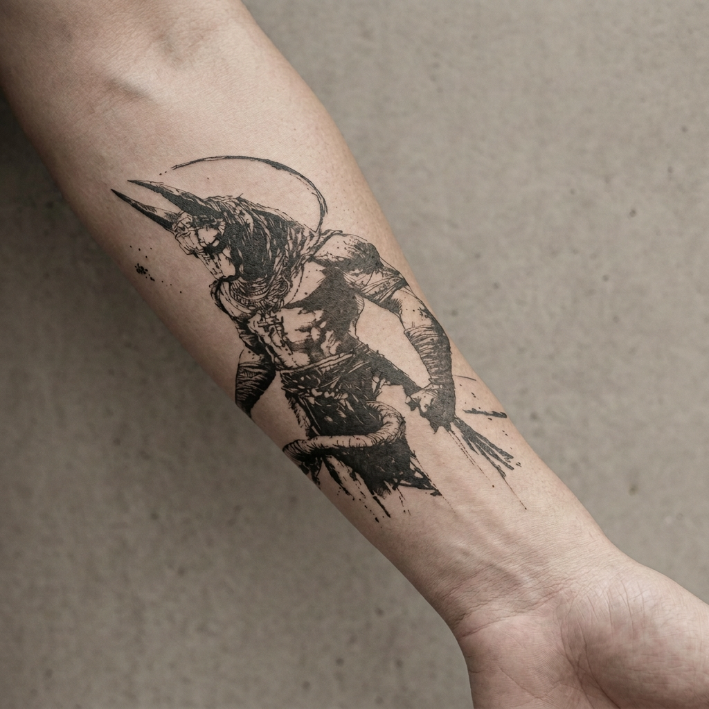 Anubis semi-permanent tattoo shown on skin